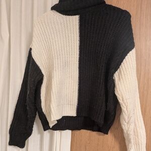 For The Republic Color Block Black and Cream Turtleneck Sweater